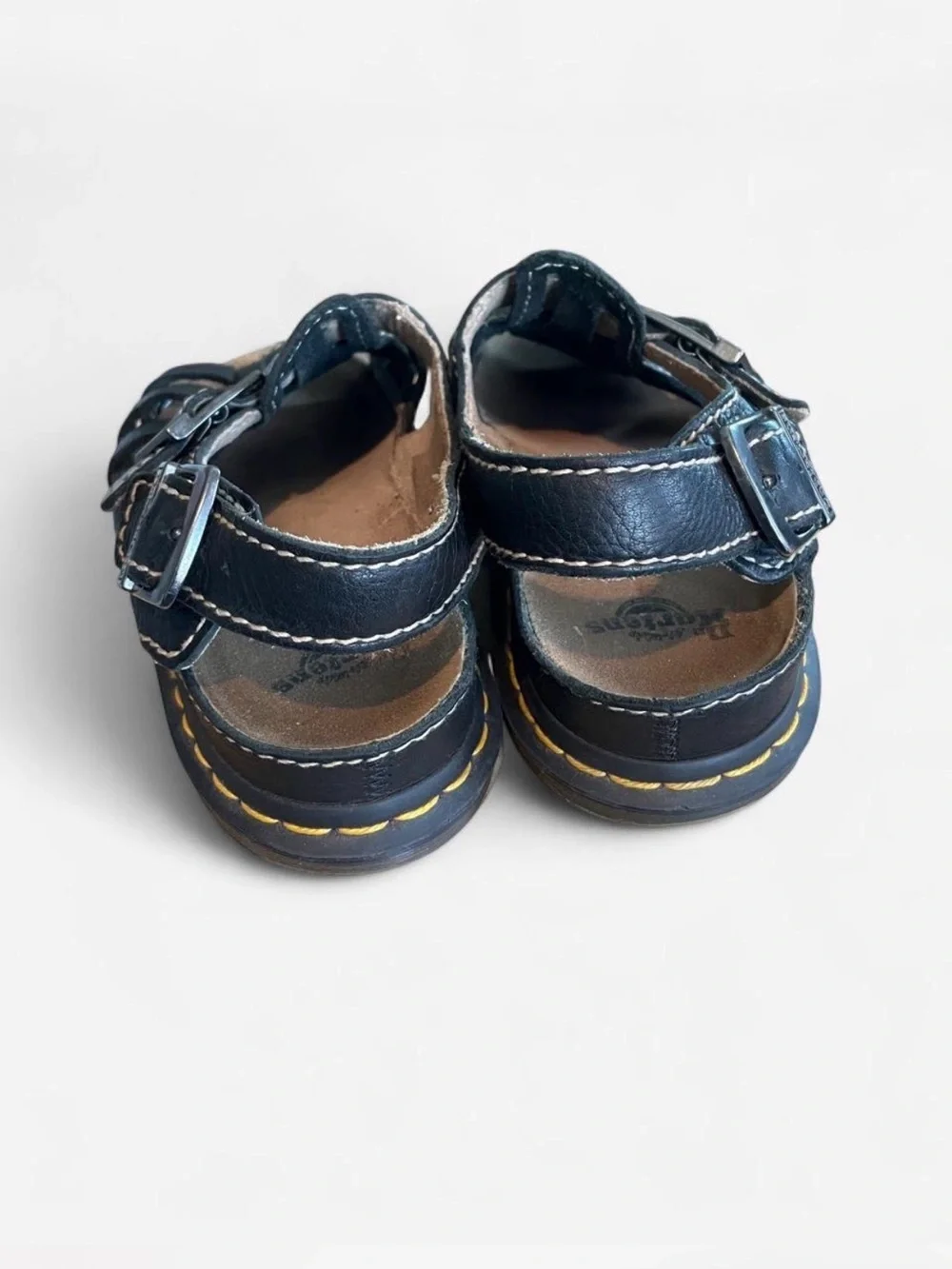 Vintage Dr. Martens Black Leather  Fisherman Sandals with Yellow Stitching